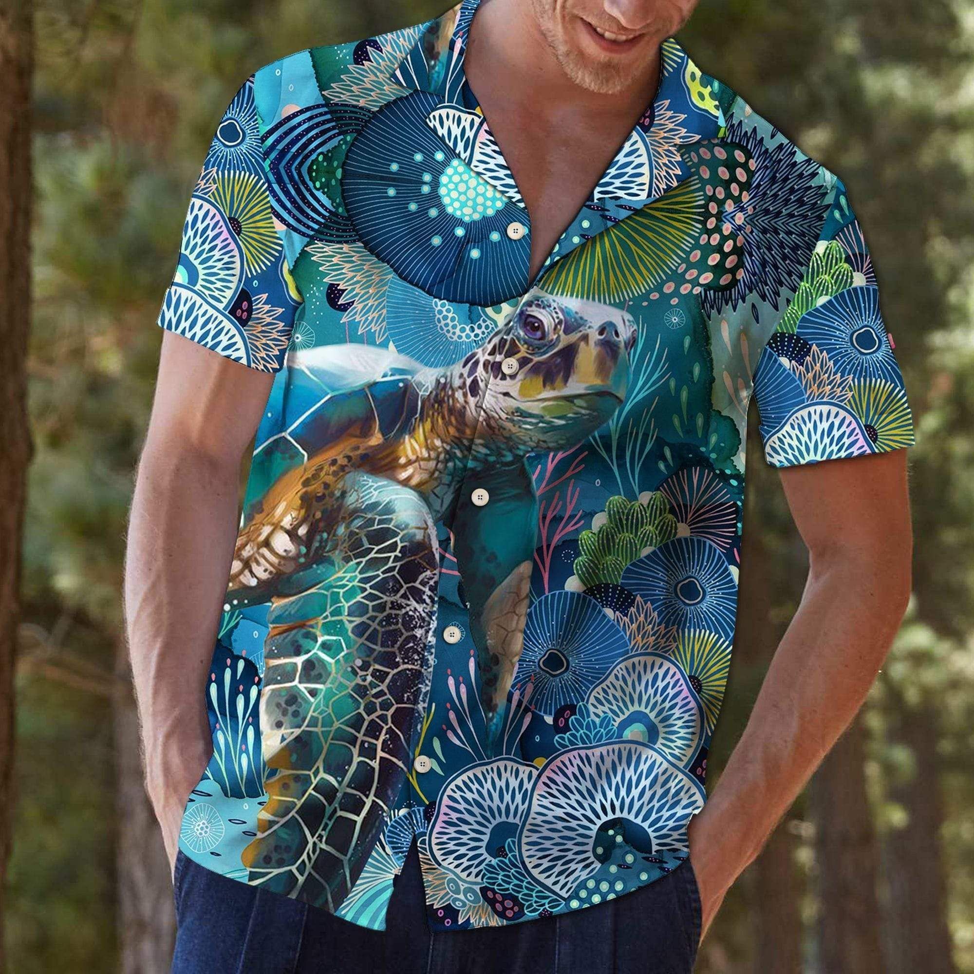 Get Here Turtle And Coral Tropical Full Hawaii Shirts Hl Ha102077