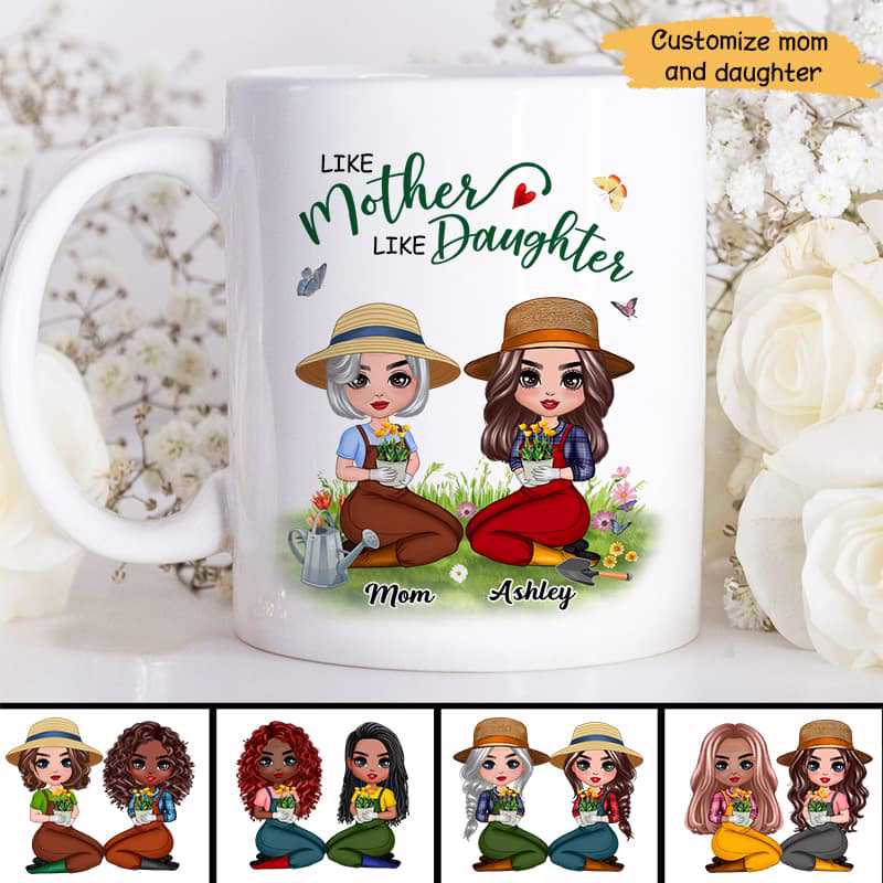 Doll Mother And Daughters Gardening Personalized Mug