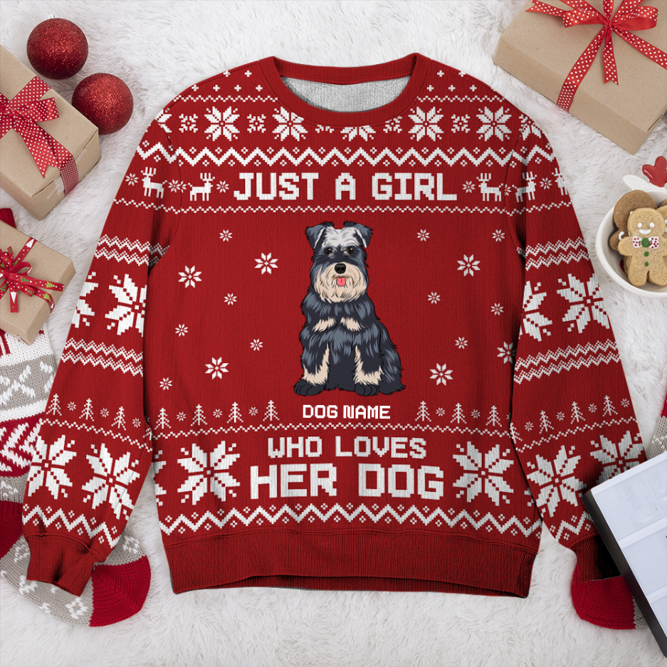 Schnauzer Just A Girl Personalized Sweater, Dog Ugly Christmas Sweater