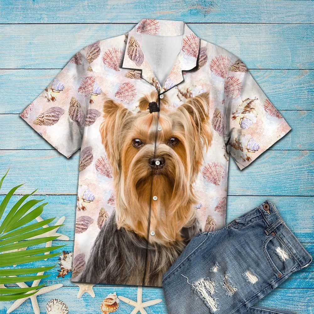 Aloha Shirt Seashells And Cute Yorkshire Terrier H207031  Hawaiian Shirt