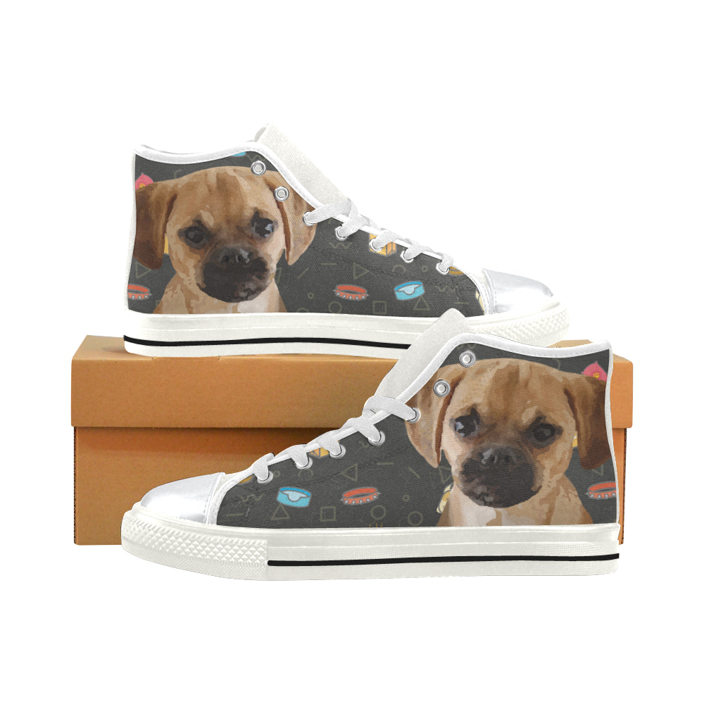 Puggle Dog White High Top Canvas Shoes for Kid