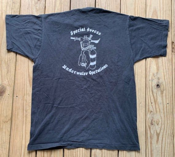 Vintage 90S Special Forces Underwater Operations Combat Diver Black Faded Shirtarge Fruit Of Loom Shirt