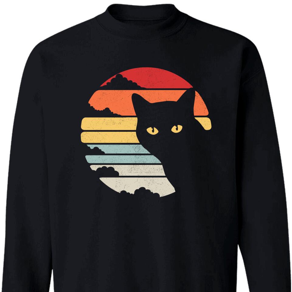 Black Cat Vintage Retro Sunset Sweatshirt -Trending Personalized