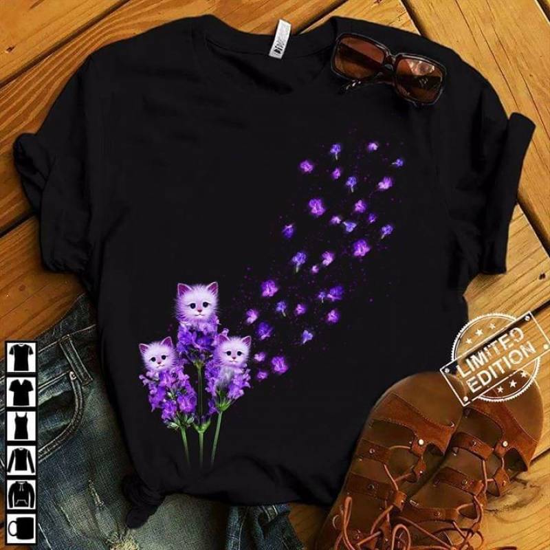 Purple Dandelion Cats Classic Best Gifts For Animals Lovers Black Men And Women T Shirt S-5Xl