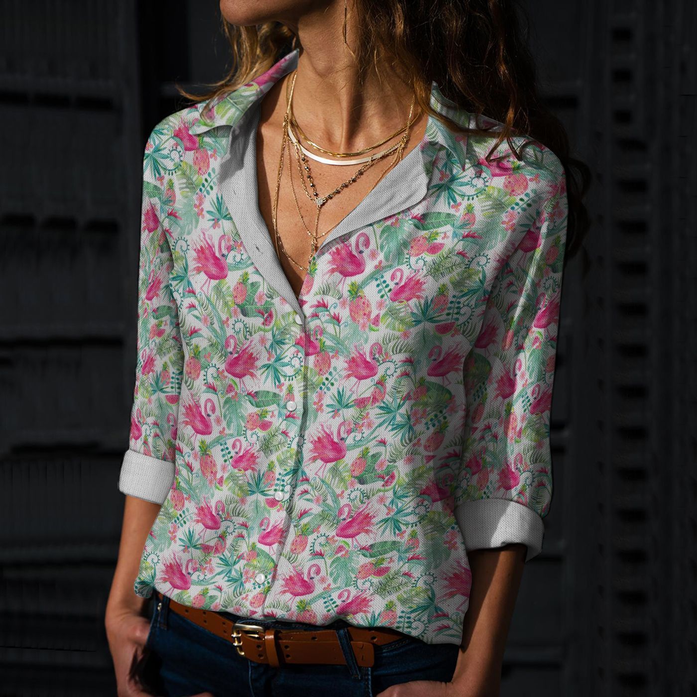 Tropical Summer Flamingo Cotton And Linen Casual Shirt, Bird Casual Shirt