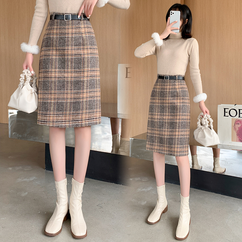 Women Wool Skirts Winter 2020 New Thicken Woolen Plaid Elegant A Line Chic Skirt High Waist Female Skirts Midi Skirt Faldas saia alx