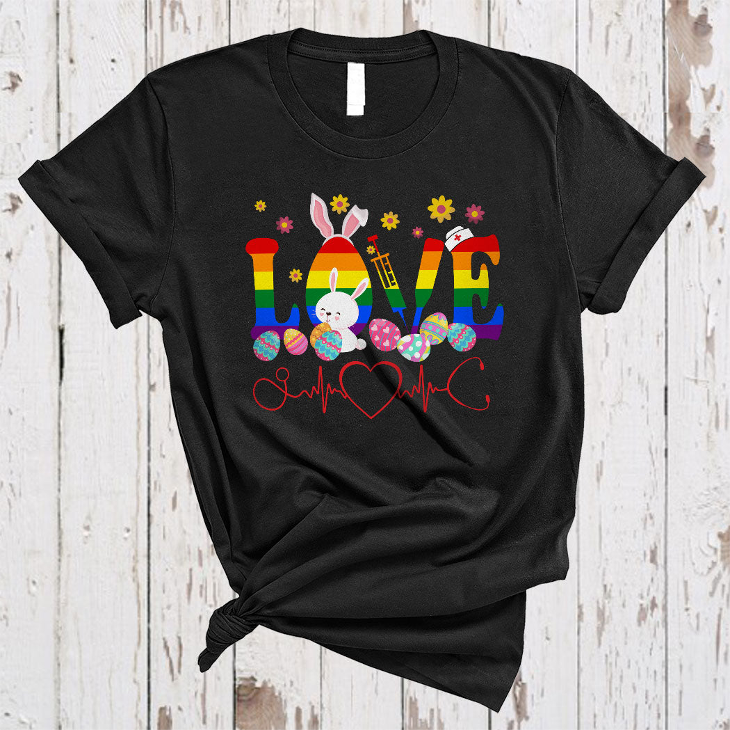 Love Cute Easter Day Lgbt Pride Flower Egg Hunting Bunny Nurse Lover Gifts T-Shirt