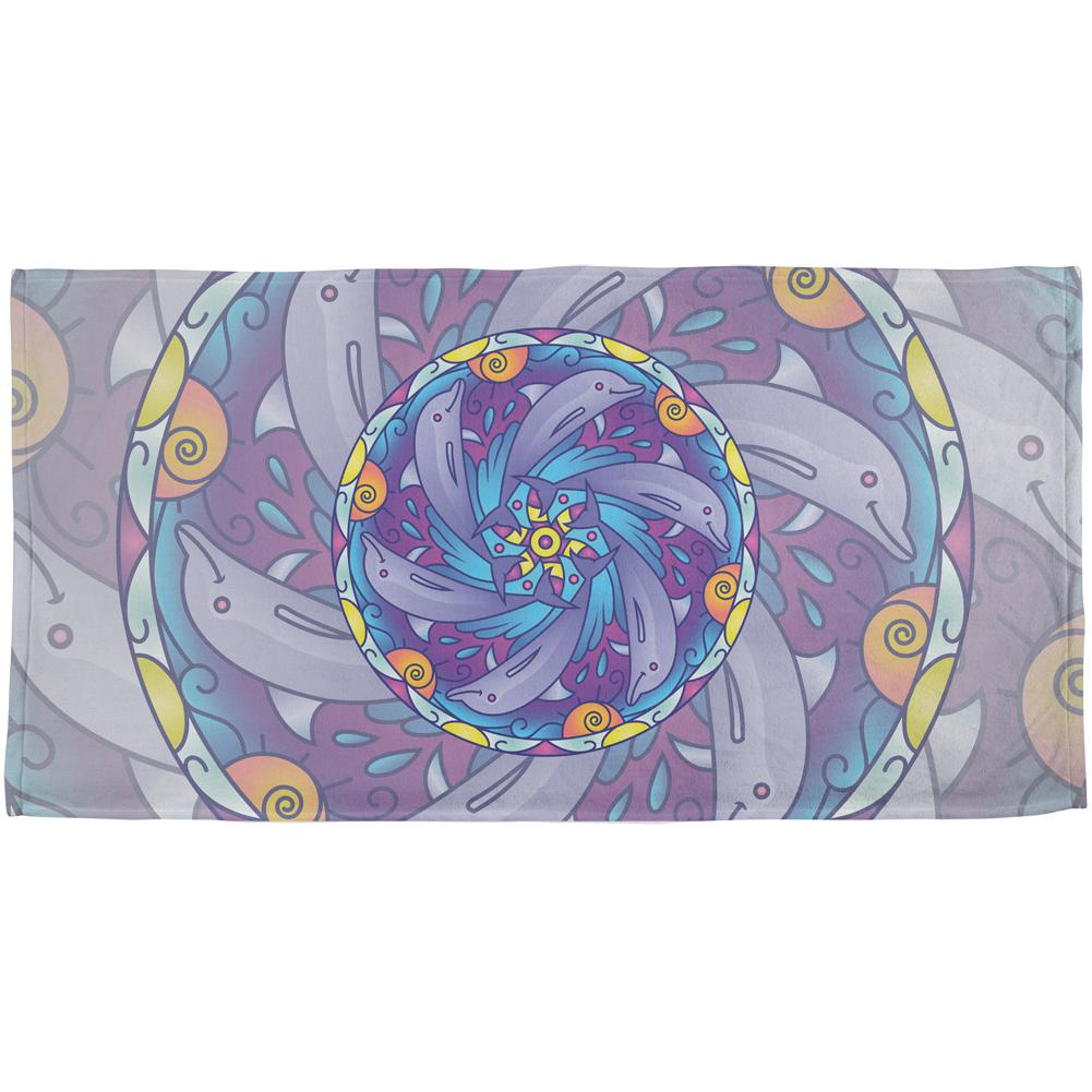 Mandala Trippy Stained Glass Dolphins All Over Beach Towel