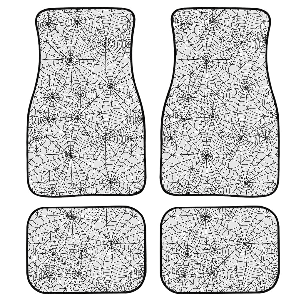 White And Black Spider Web Pattern Print Front And Back Car Floor Mats, Front Car Mat