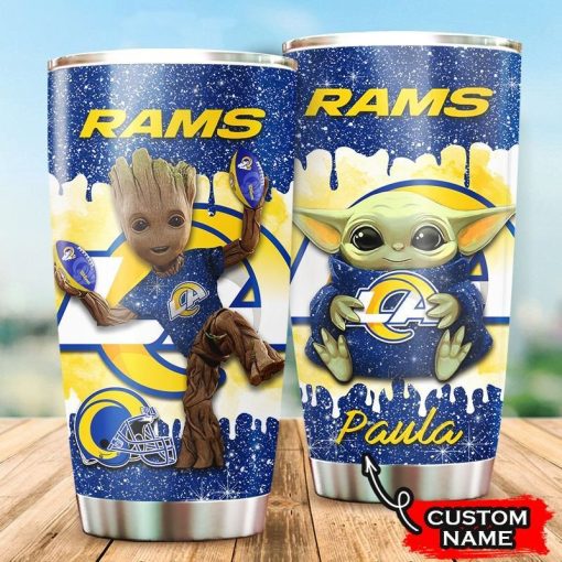 Holatshirt Custom Name Grogu Groot Los Angeles Rams Tumbler Mug