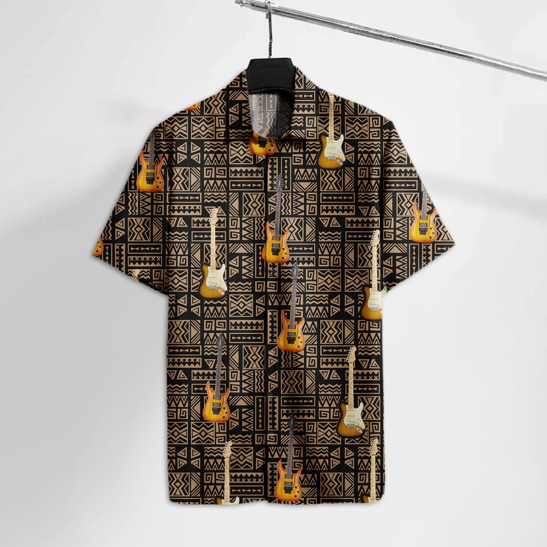 Unifinz Guitars Hawaii Shirt Electric Brown Pattern Music Tshirt 2022 Ha28058