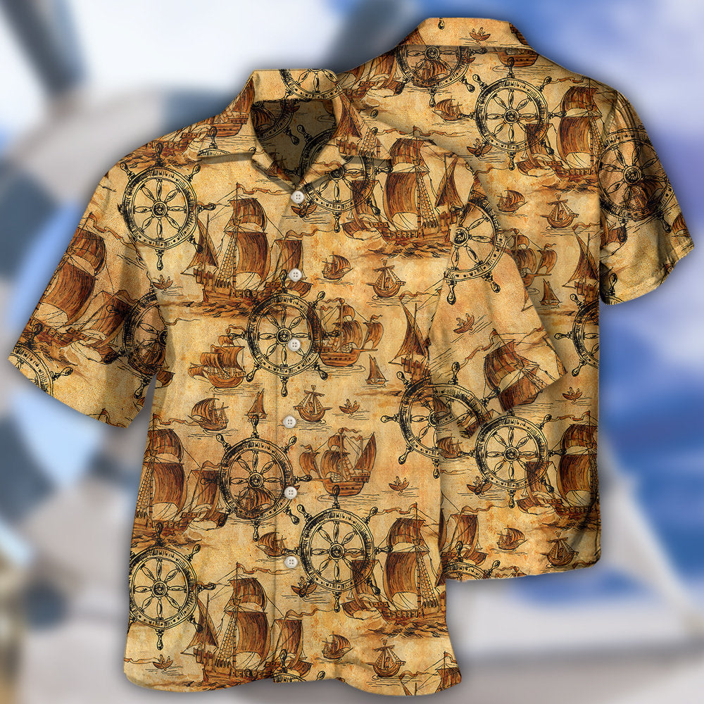 Ship Wheel Vintage Style Hawaii Shirt Ha58734