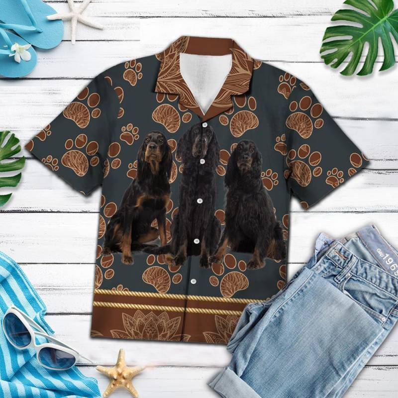 Gordon Setter Flower Paw Hawaii Shirt Ha23998