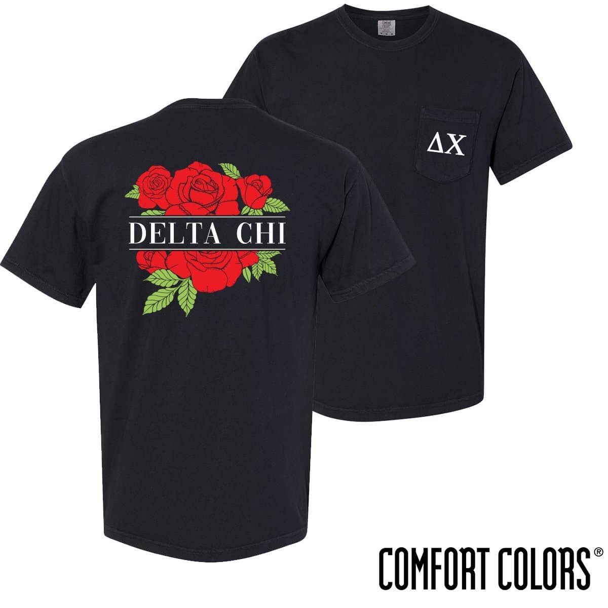 Delta Chi Comfort Colors Black Rose Pocket Tee