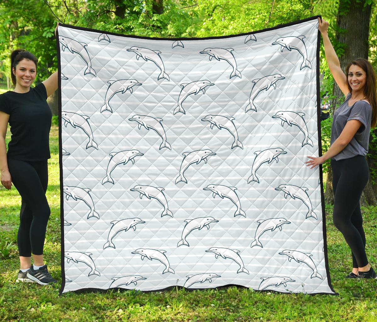 Dolphin Blue Striped Background Premium Quilt