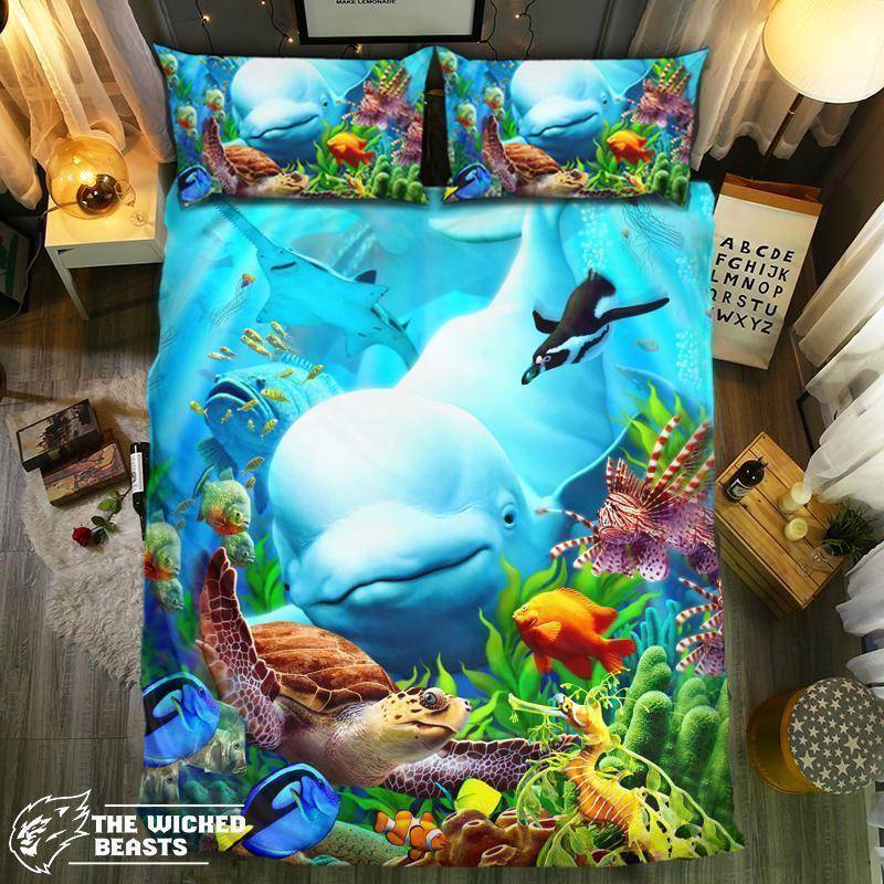 Dolphin Playing With Turtles 3D Customize Bedding Set Duvet Cover Set Bedroom Set Bedlinen