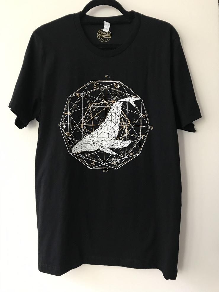 Galactic Zodiac Whale Crew Neck Black Sacred Geometry Festival Shirt