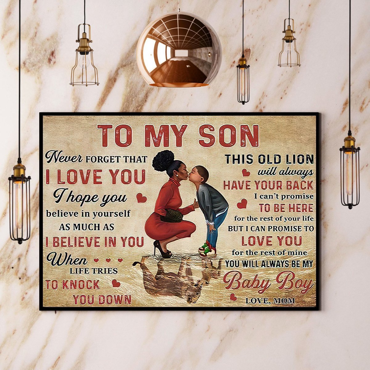 Black Mom To Son Believe In Yourself This Old Lion Will Always Have Your Back Paper  Home Decor Poster No Frame Matte Canvas