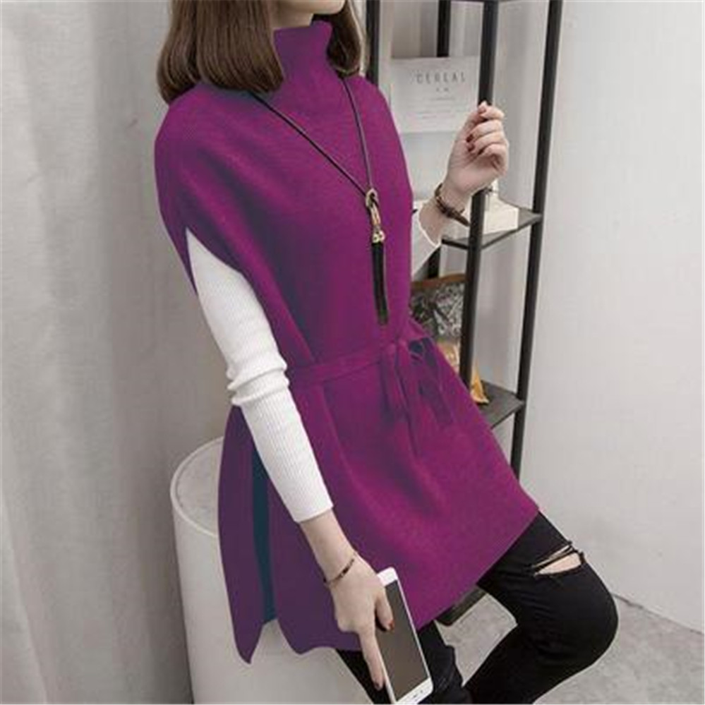 Women Sweater Vest Women’s Turtleneck Sweater Vest Pullover Winter Knitted Dress Loose-Fitting Waistcoat Loose Dress Female Tops alx