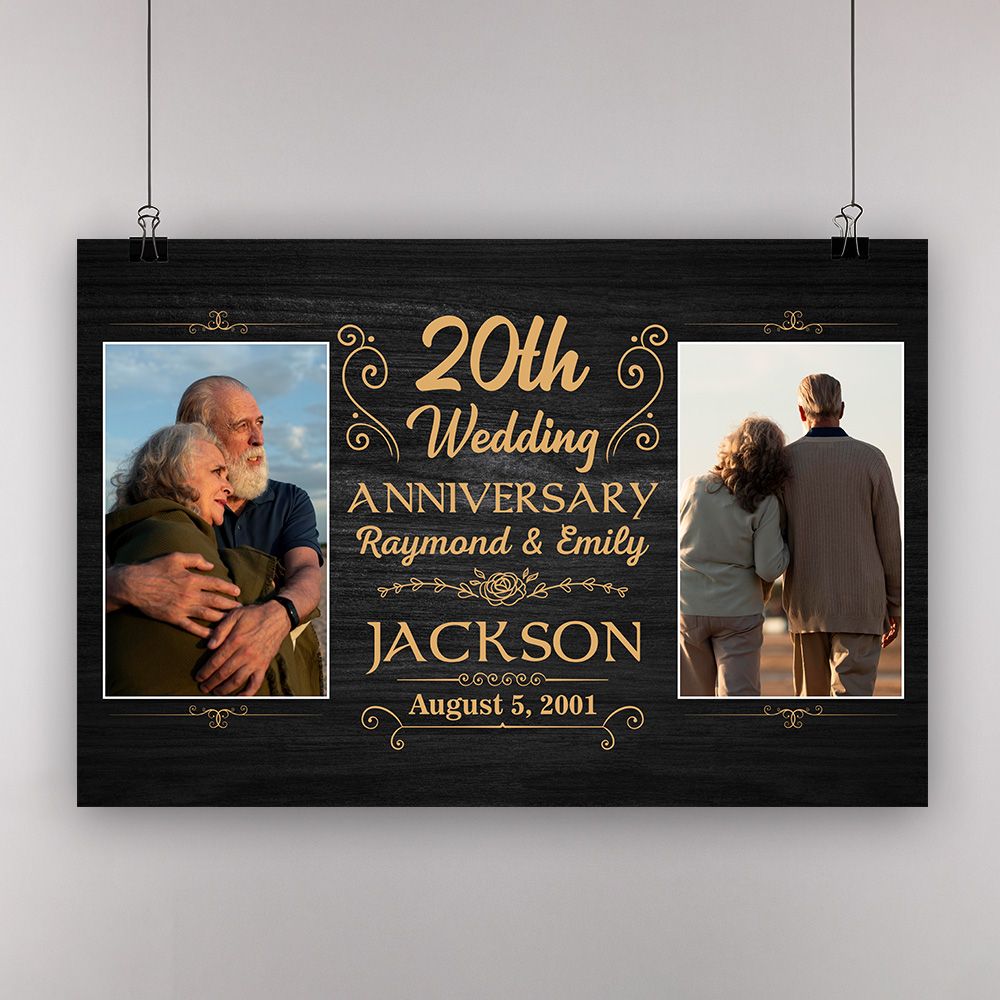 Personalized Photo, Names & Date 20Th Wedding Anniversary Gifts Poster For Couple, Husband, Him , Wife, Her