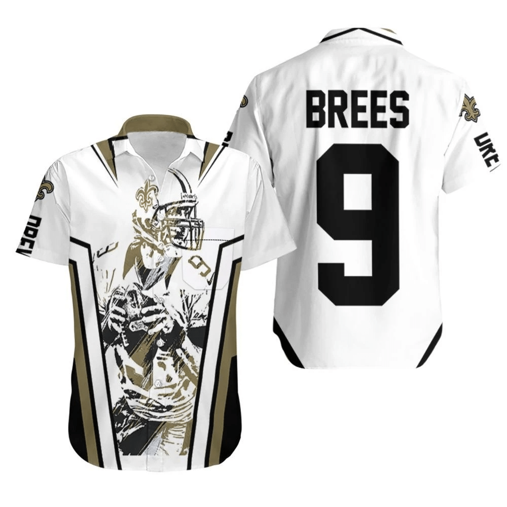 Drew Brees New Orleans Saints Watercolor White Background Hawaiian Shirt Beach Set