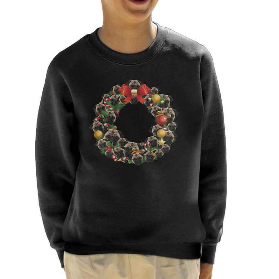 Christmas Pug Multi Wreath Kid’s Sweatshirt