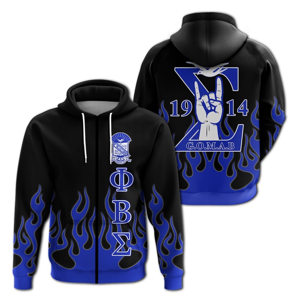 Phi Beta Sigma Zip-Up Hoodie – Hand Sign Flame – Lt12