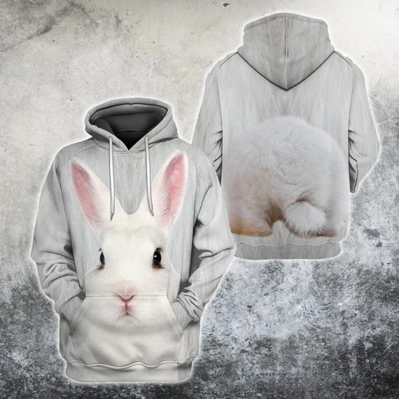 Unisex Hoodie All Over Print Cat Gifts White Cute Rabbit Us Unisex Size Hoodie