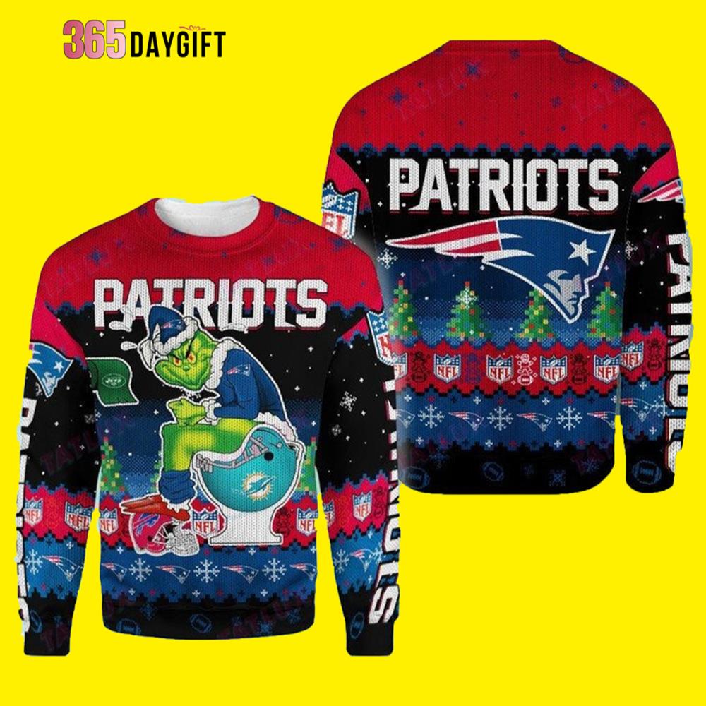 Grinch New England Patriots Gift For Fan Ugly Wool Sweater Christmas