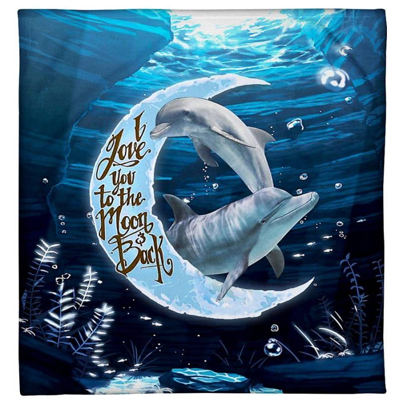 I Love You To The Moon And Back Lovely Dolphins Design Fleece Blanket