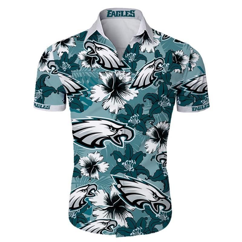 Hawaii Shirt Men Philadelphia Eagles Print Flower Short Sleeve Slim Fit Body Ha25591