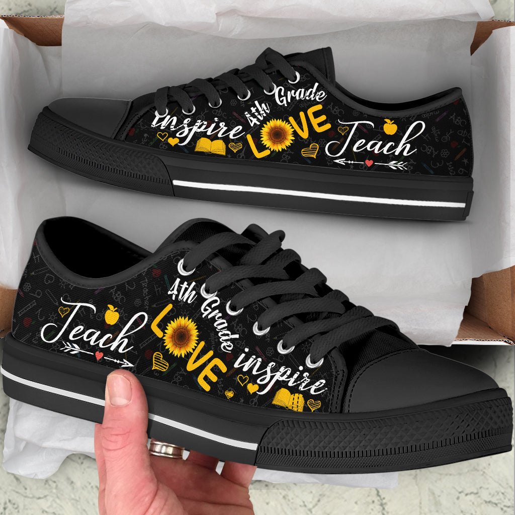 4Th Grade Teacher Low Top Shoes Teach Love Inspire Canvas Shoes School Shoes – Best Gift For Teacher