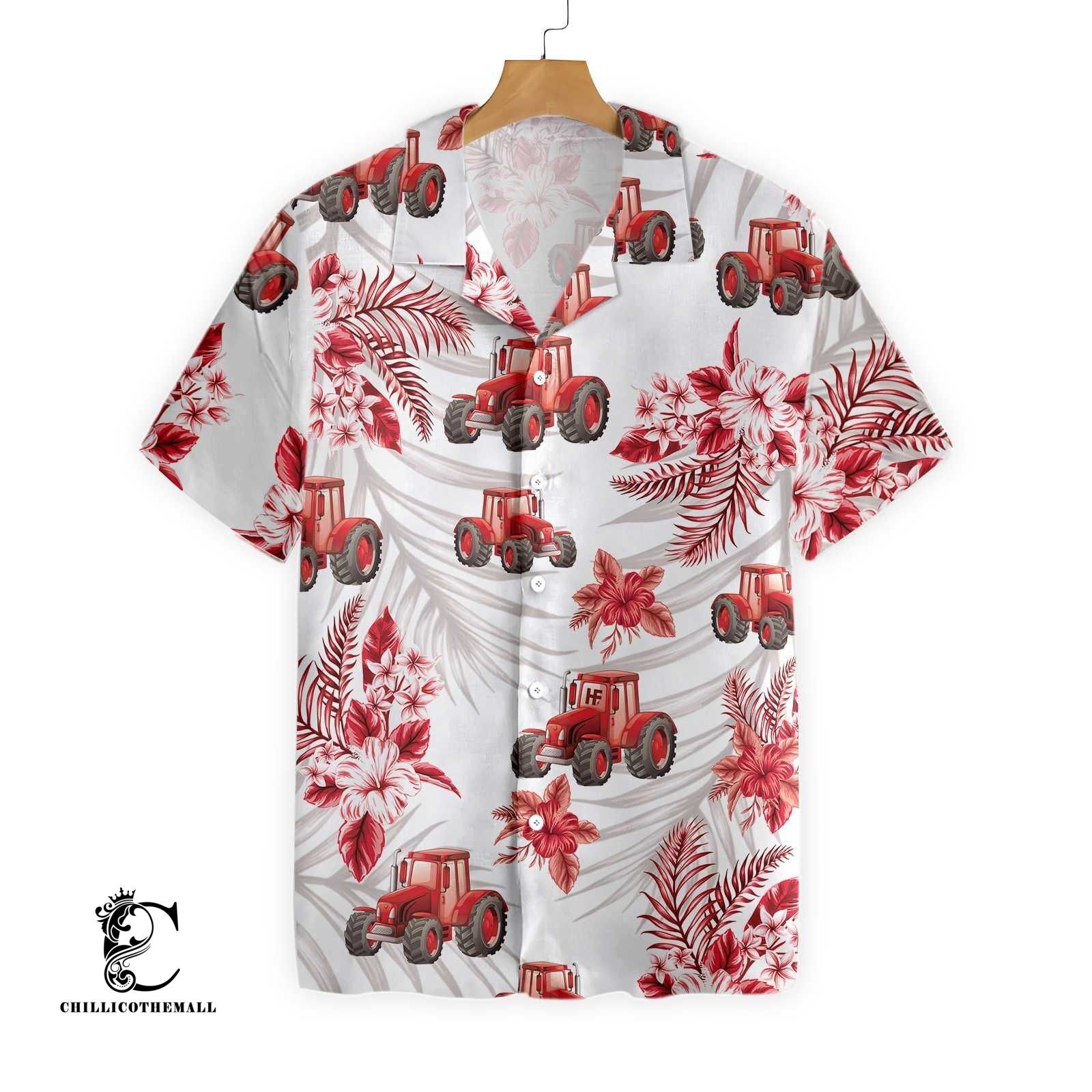 Tropical Red Tractor Hawaiian Shirt