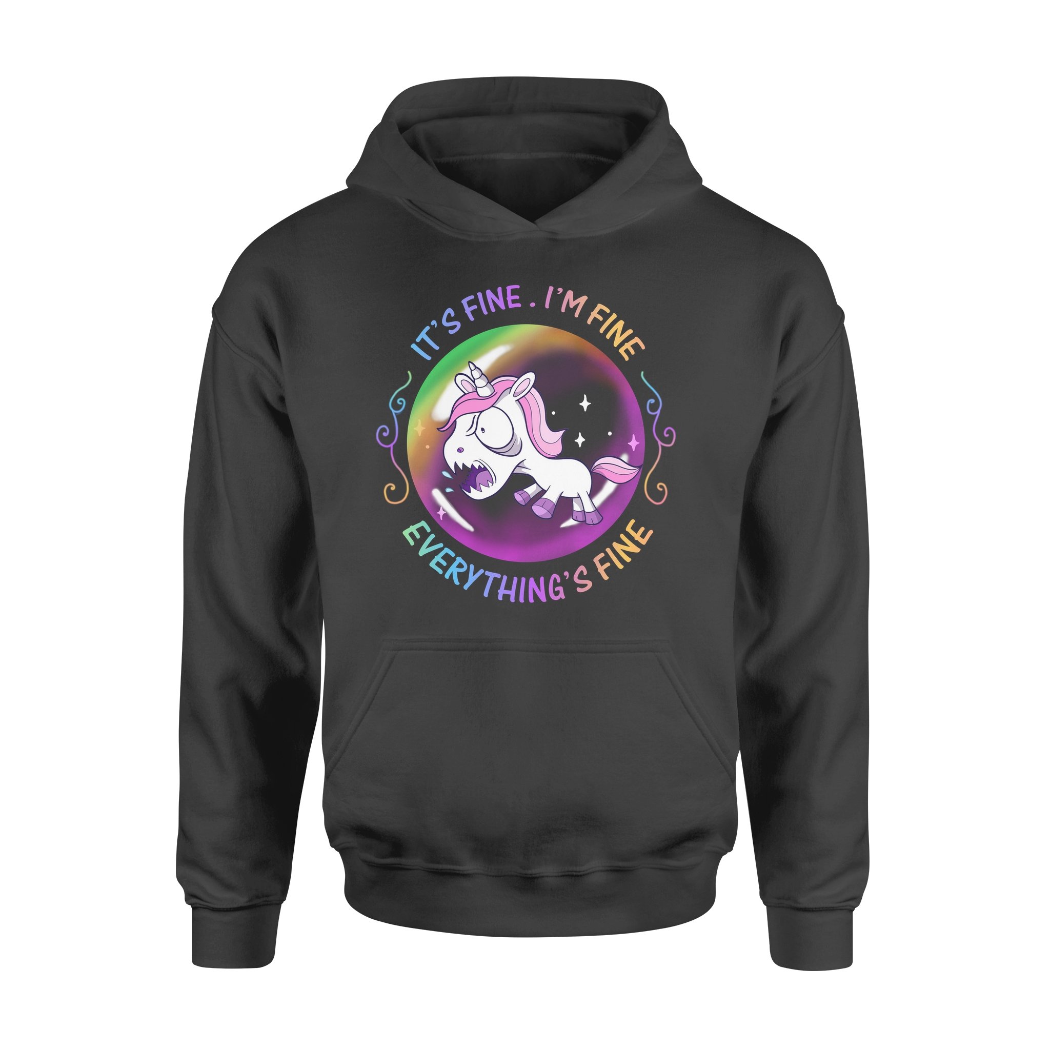 Angry Unicorn It’s Fine I’m Fine Everything’s Fine – Premium Hoodie