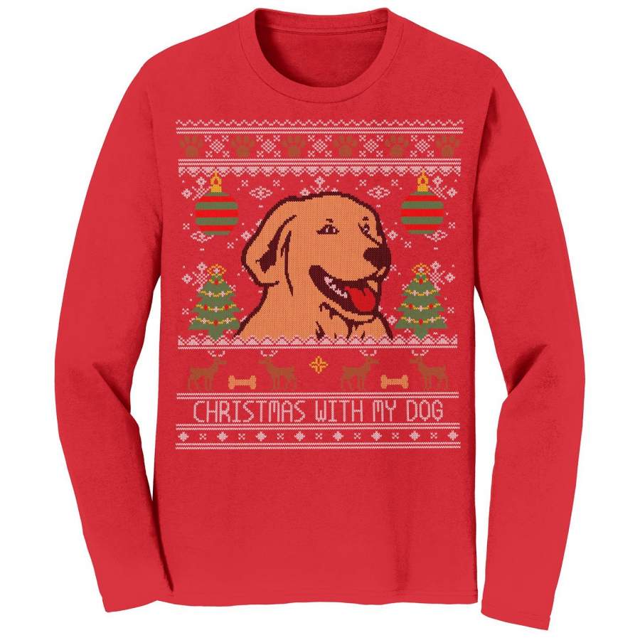 Ugly Sweater Christmas With My Dog – Adult Unisex Long Sleeve T-Shirt