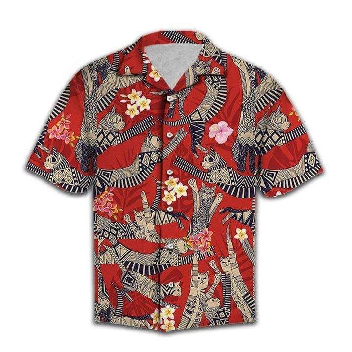 Get Here Retro Cat Party Tropical Hawaii Aloha Shirts H Ha100031