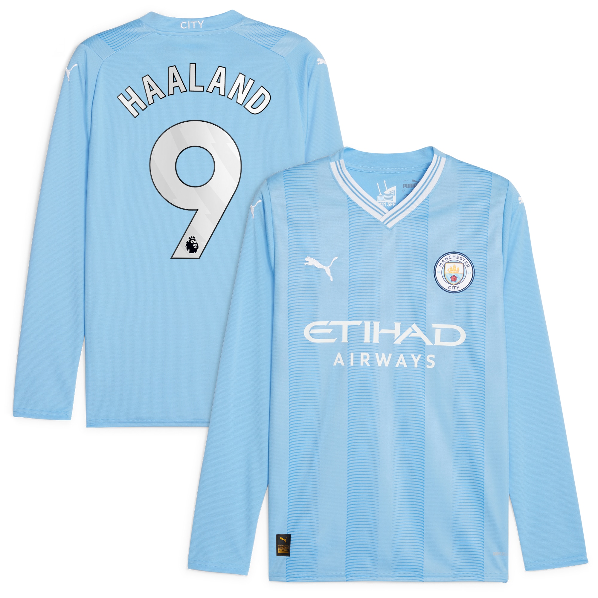 Erling Haaland Manchester City 2023/24 Home Replica Player Long Sleeve Jersey – Sky Blue