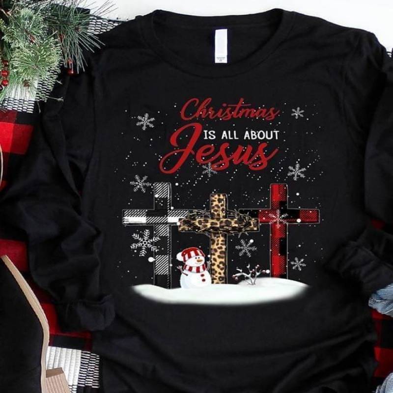 Christmas is all about jesus jesus cross chequered leopard sweatshirt