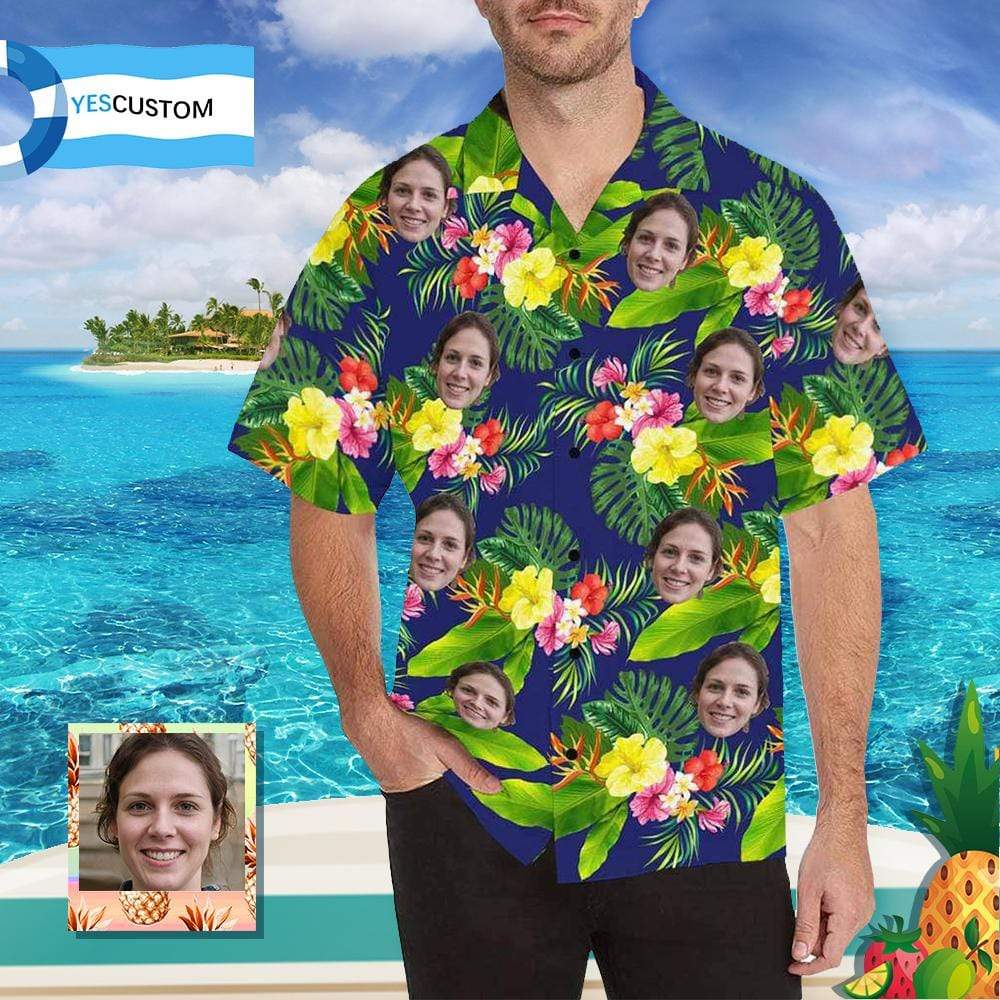 Custom Face Green Flowers All Over Print Hawaii Shirt Ha81734