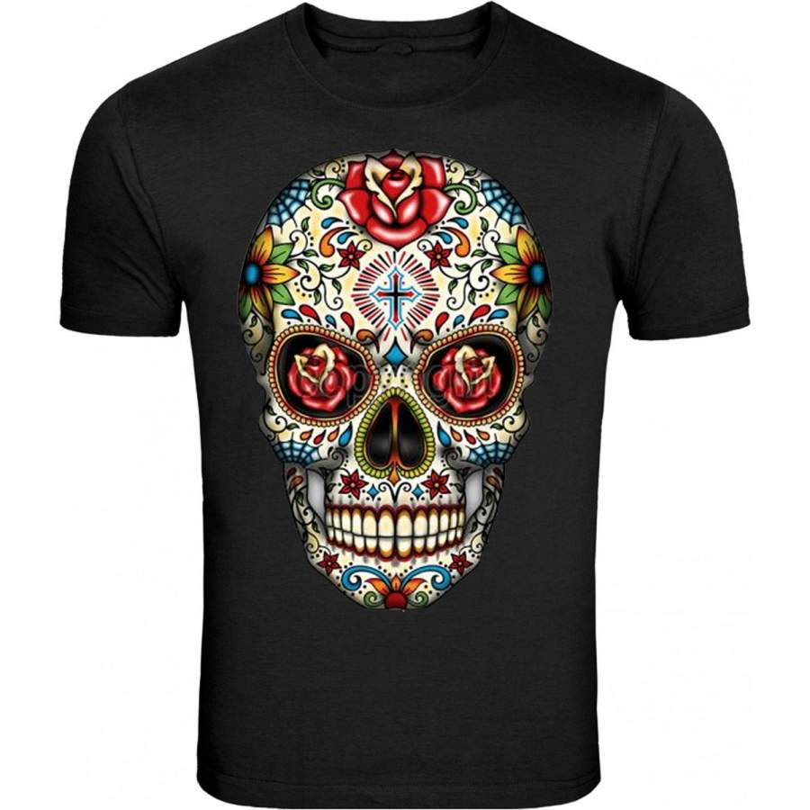 Sugar Skull Roses Eyes Day of The Dead Mexican Gothic Los Muertos T-Shirt Tee