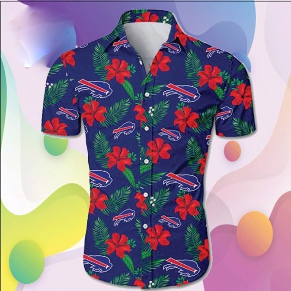 Unifinz Buffalo Bills Hawaiian Shirt Buffalo Bills Hibiscus Flowers Red Blue Hawaii Shirt Buffalo Bills Aloha Shirt 2022