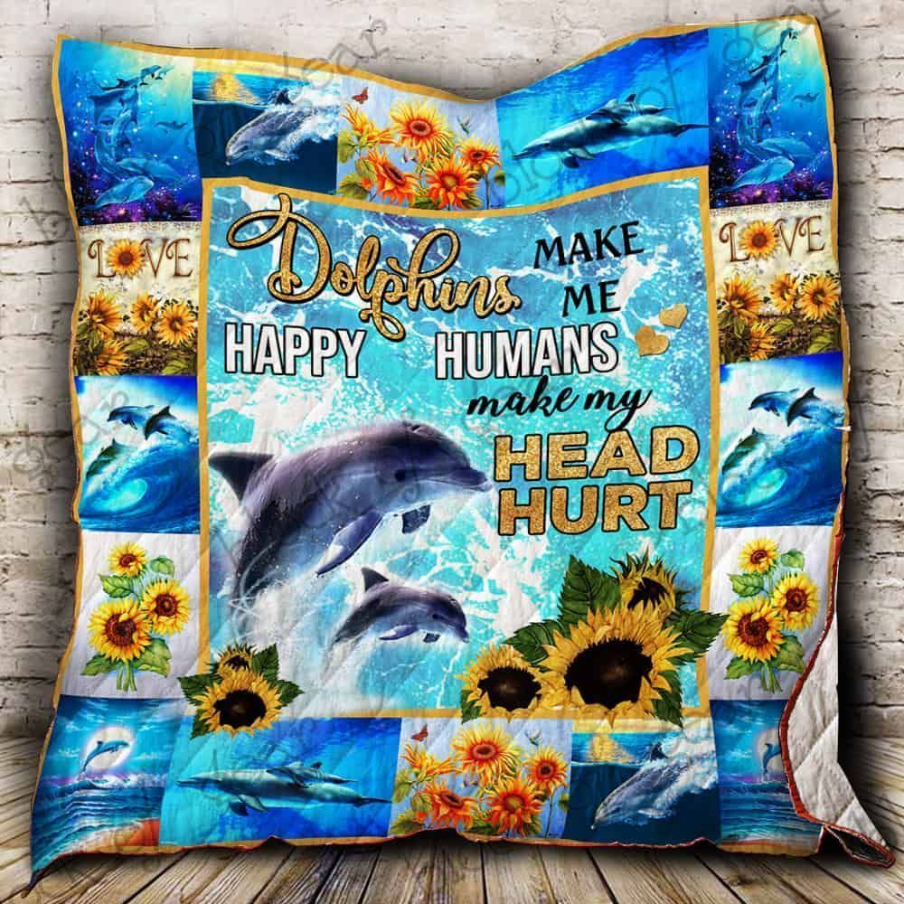 Dolphin Animal Dolphins make me happy Quilt Blanket