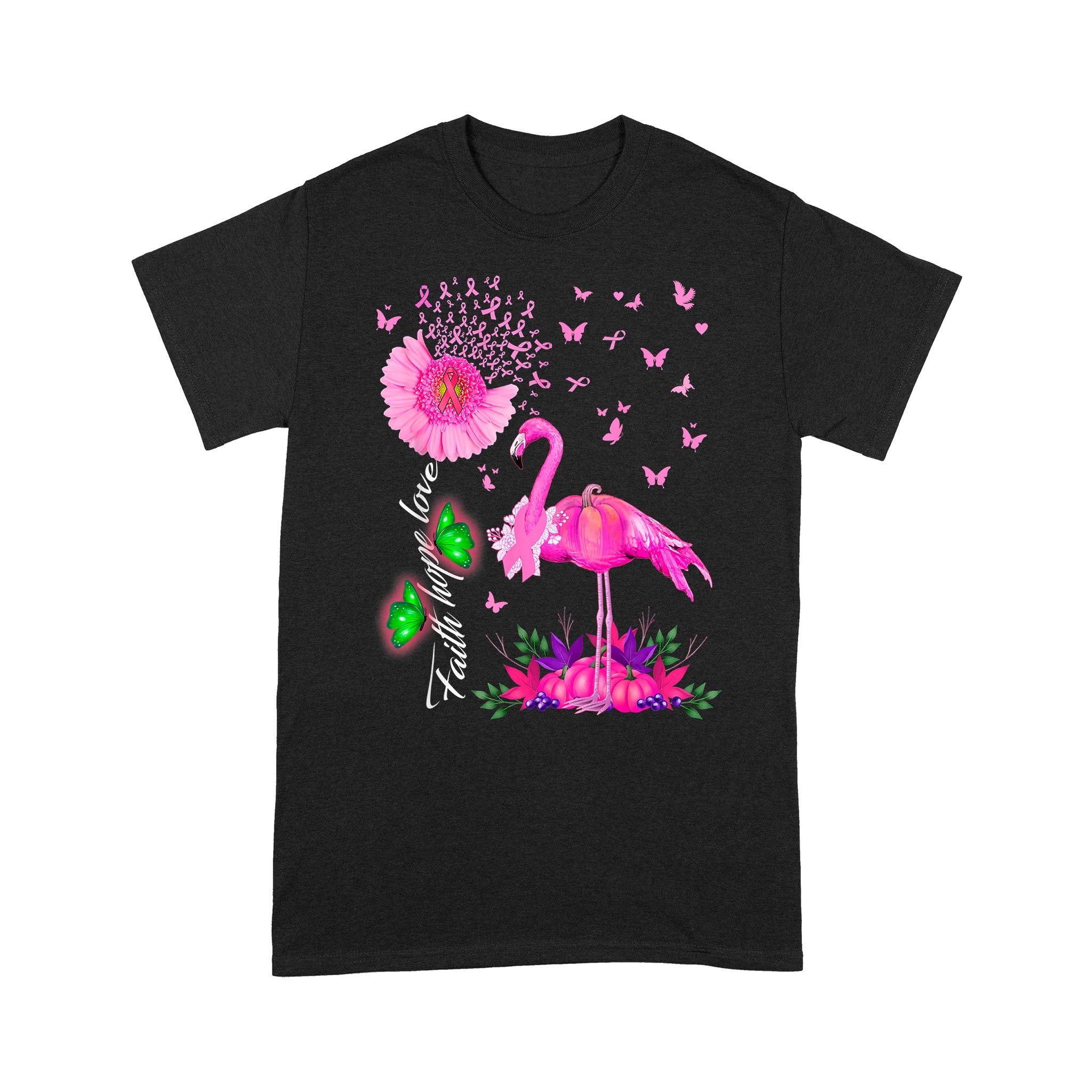 Flamingo Shirt Flamingo Faith Hope Love Pink Pumpkin Ribbon Breast Cancer Faith Breast Cancer Shirts