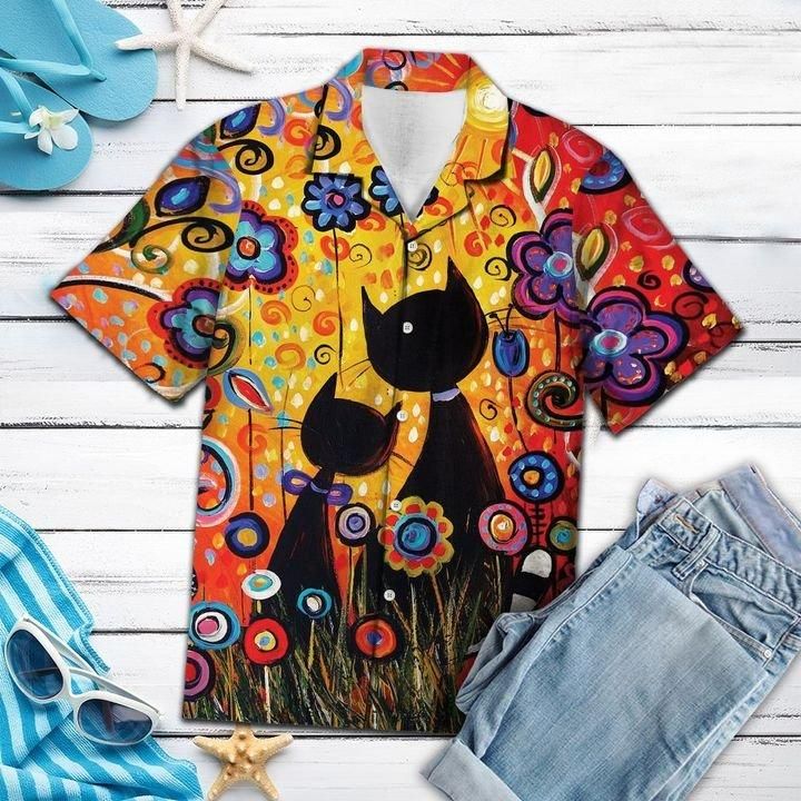 Black Cat Paradise Hawaii Shirt Unisex Full Size Adult Colorful Ha50346