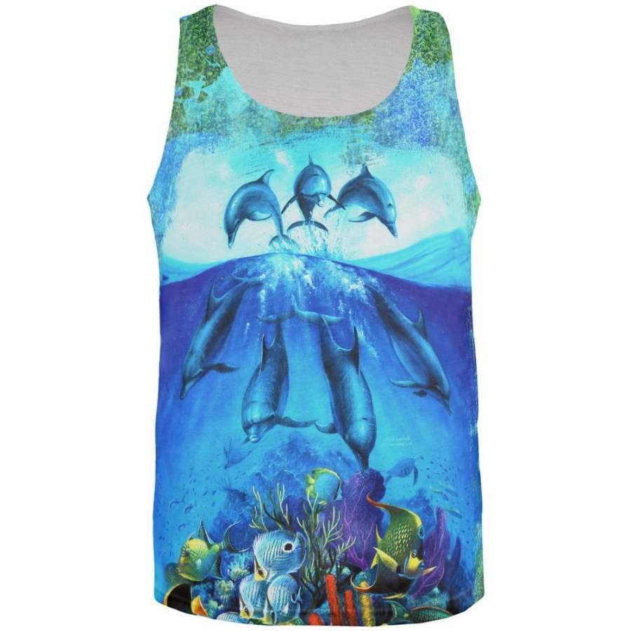 Dolphins Jumping Over Reef All Over Mens Tank Top