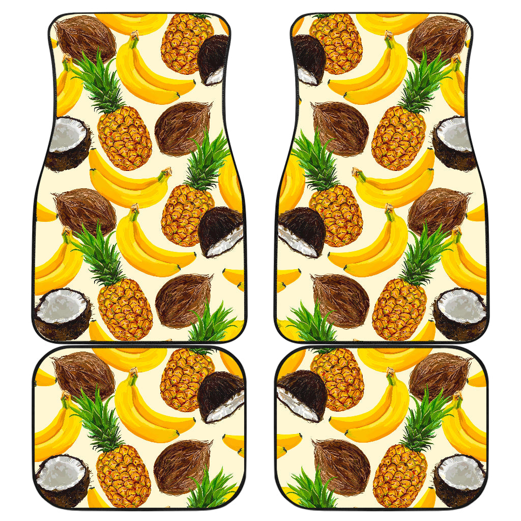 Tropical Fruits Pattern Print Front And Back Car Floor Mats, Front Car Mat