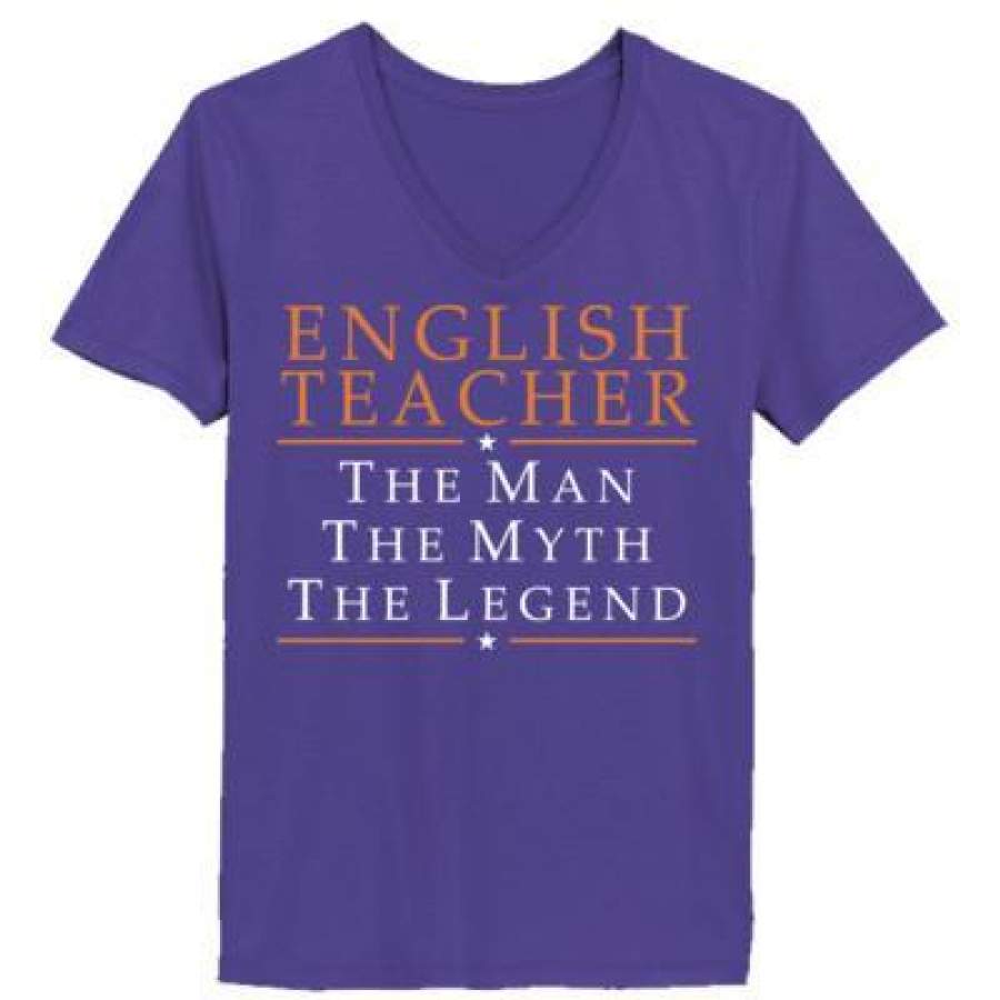 AGR English Teacher The Man The Myth The Legend – Ladies’ V-Neck T-Shirt