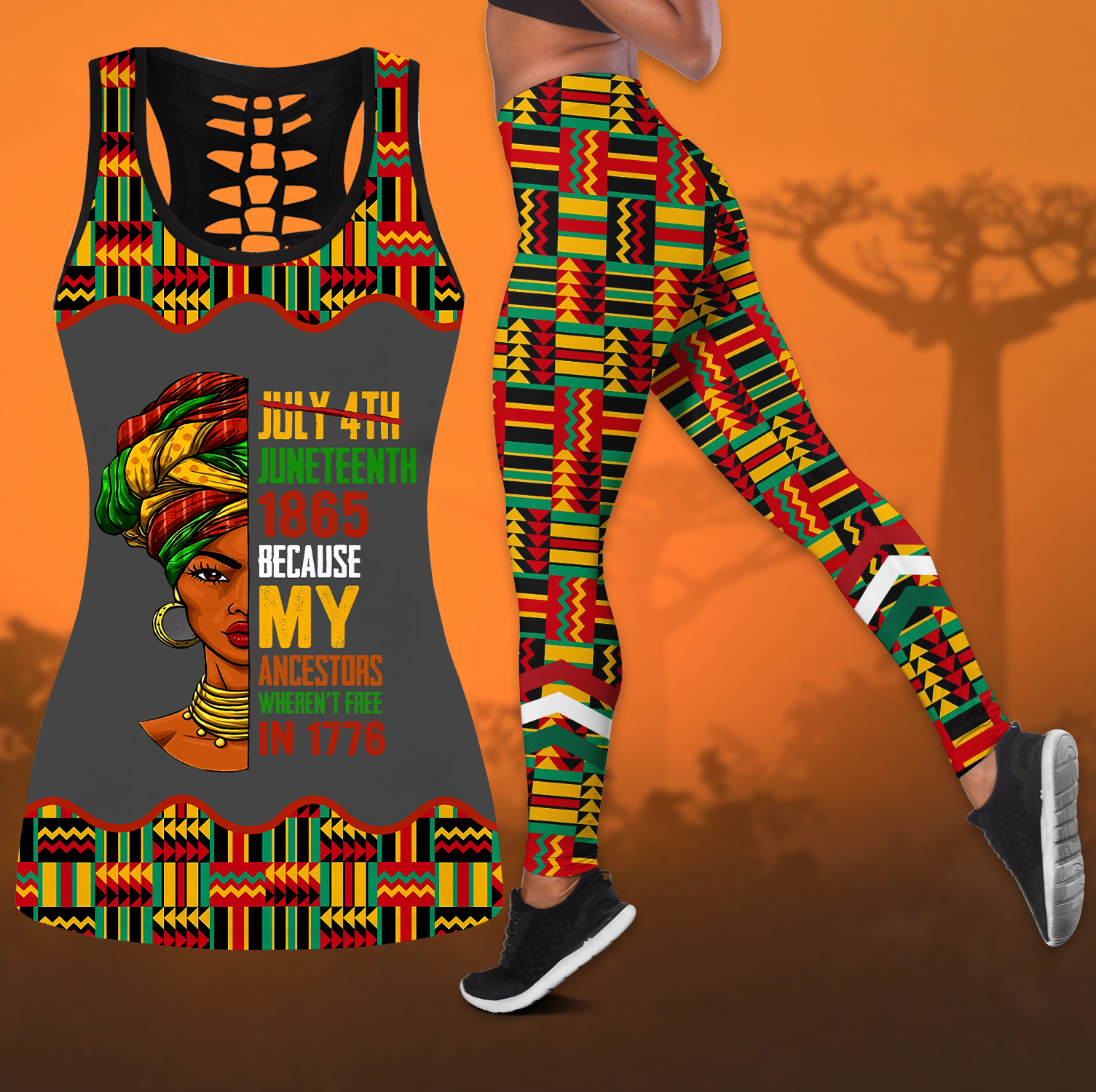 African Junteeth Day Combo Legging + Tank Top PD27042101