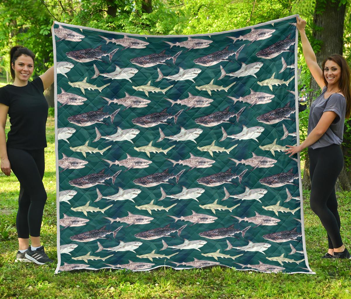 Shark Style Print Quilt Bedspread