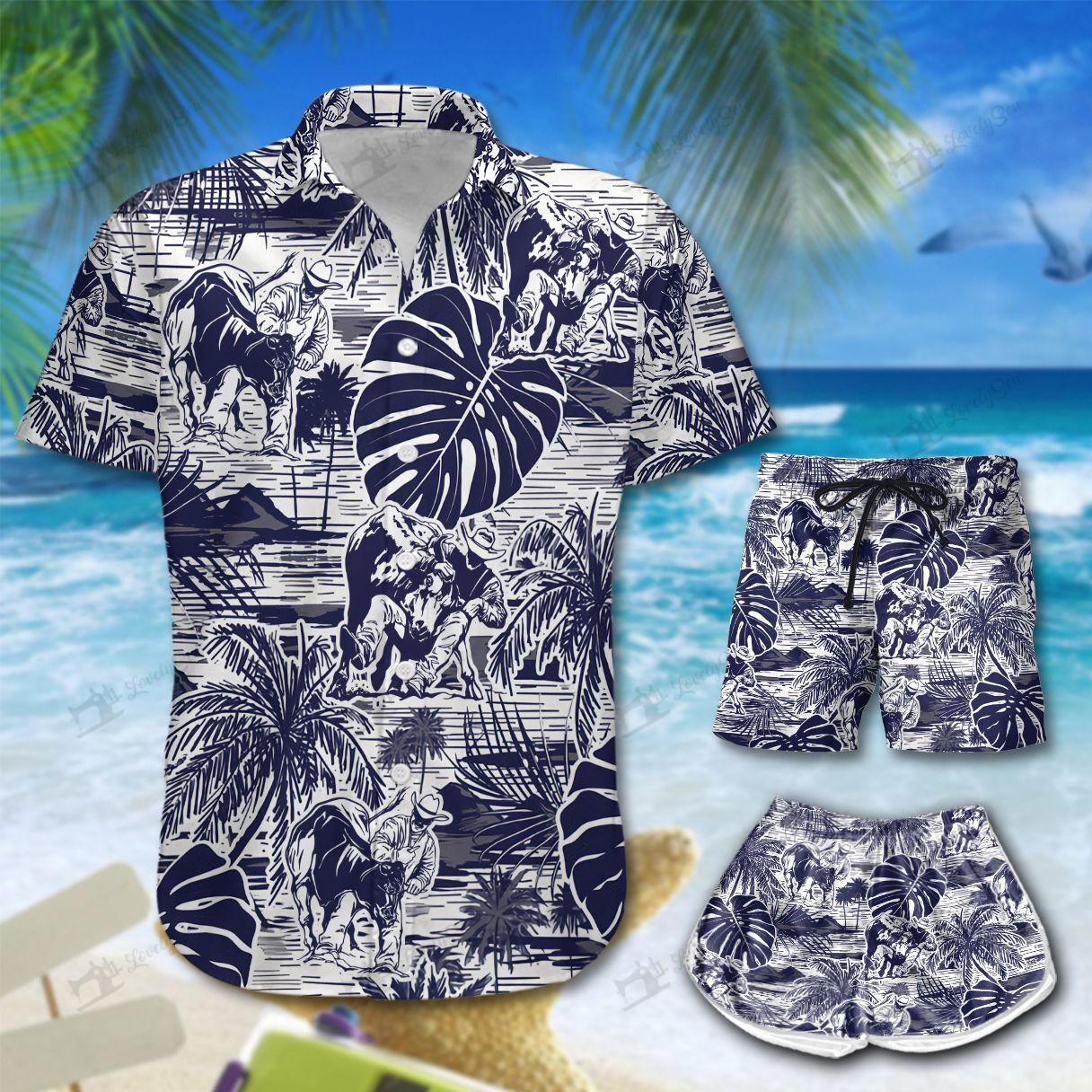 Steer Wrestling Hawaiian Shirt Shorts Ha82357